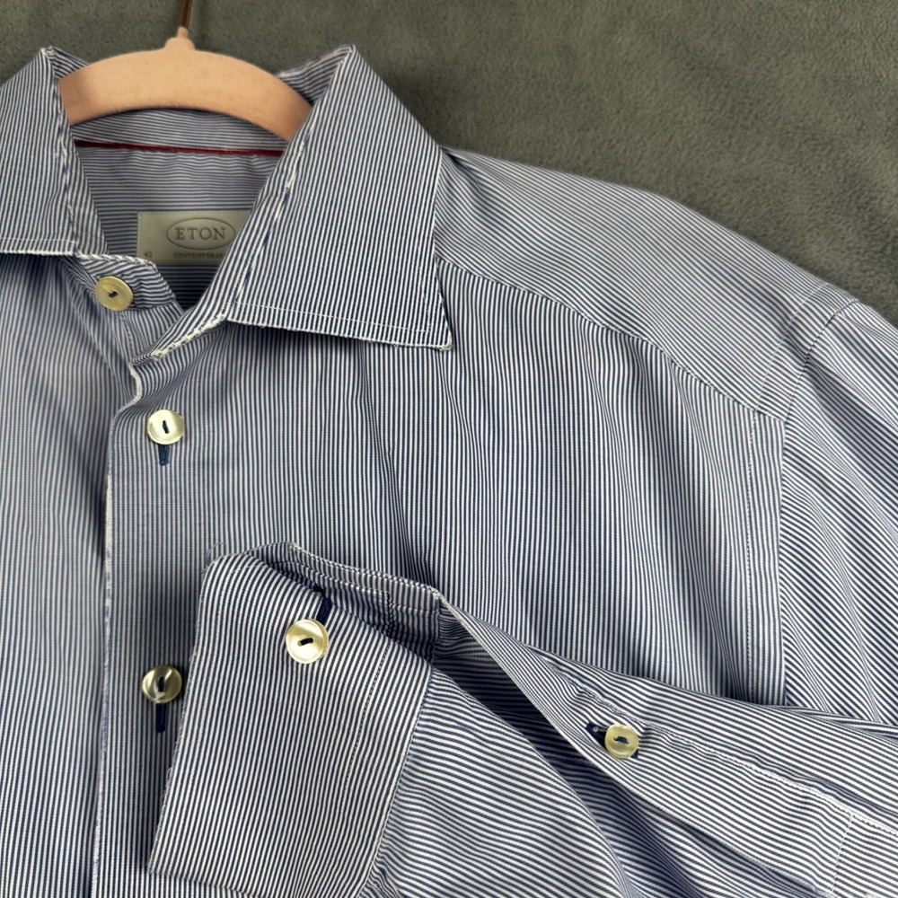 Eton Contemporary Fit Blue White Stripe Dress Shirt Mens 42 16.5 L